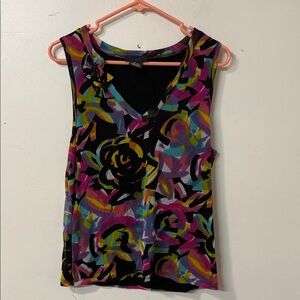 Floral Abstract V-Neck Tank Top - Black Multi Y2K